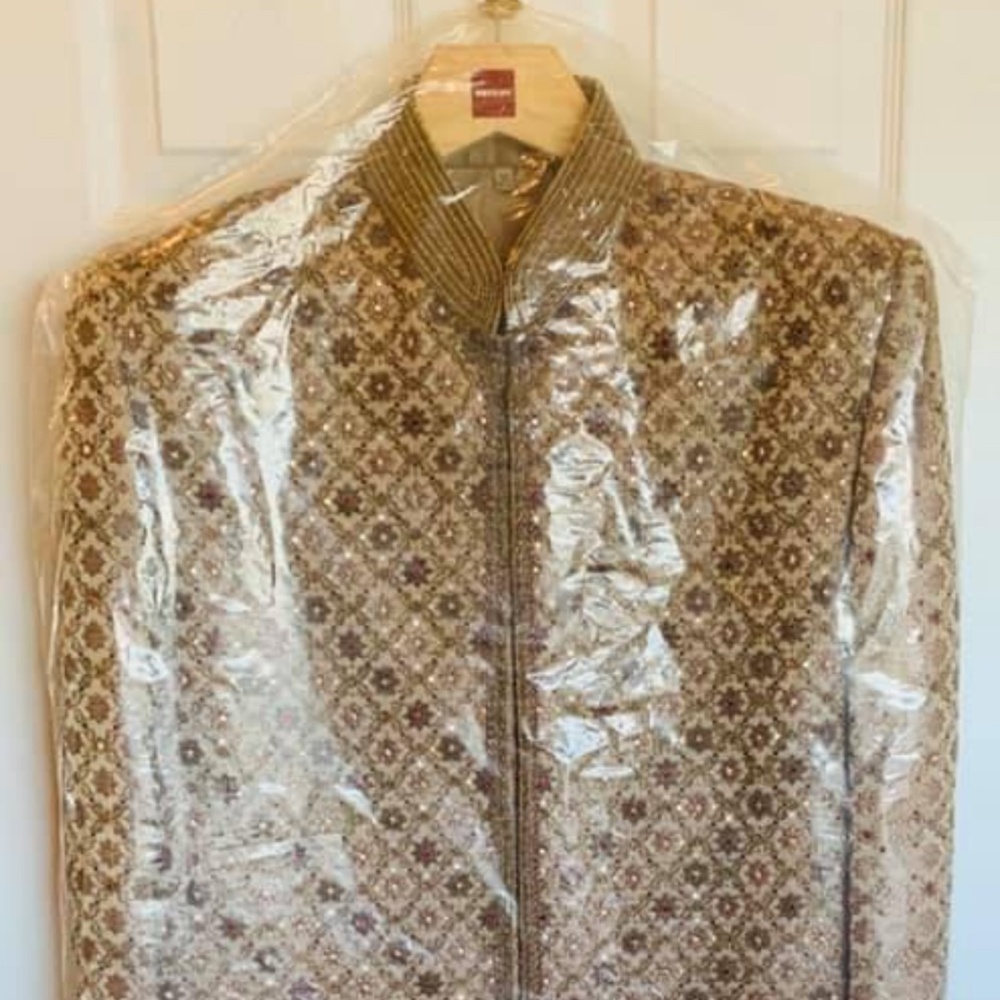 Gold and Brown Jacket with Unique Design  Navabi shervani with jardosi work